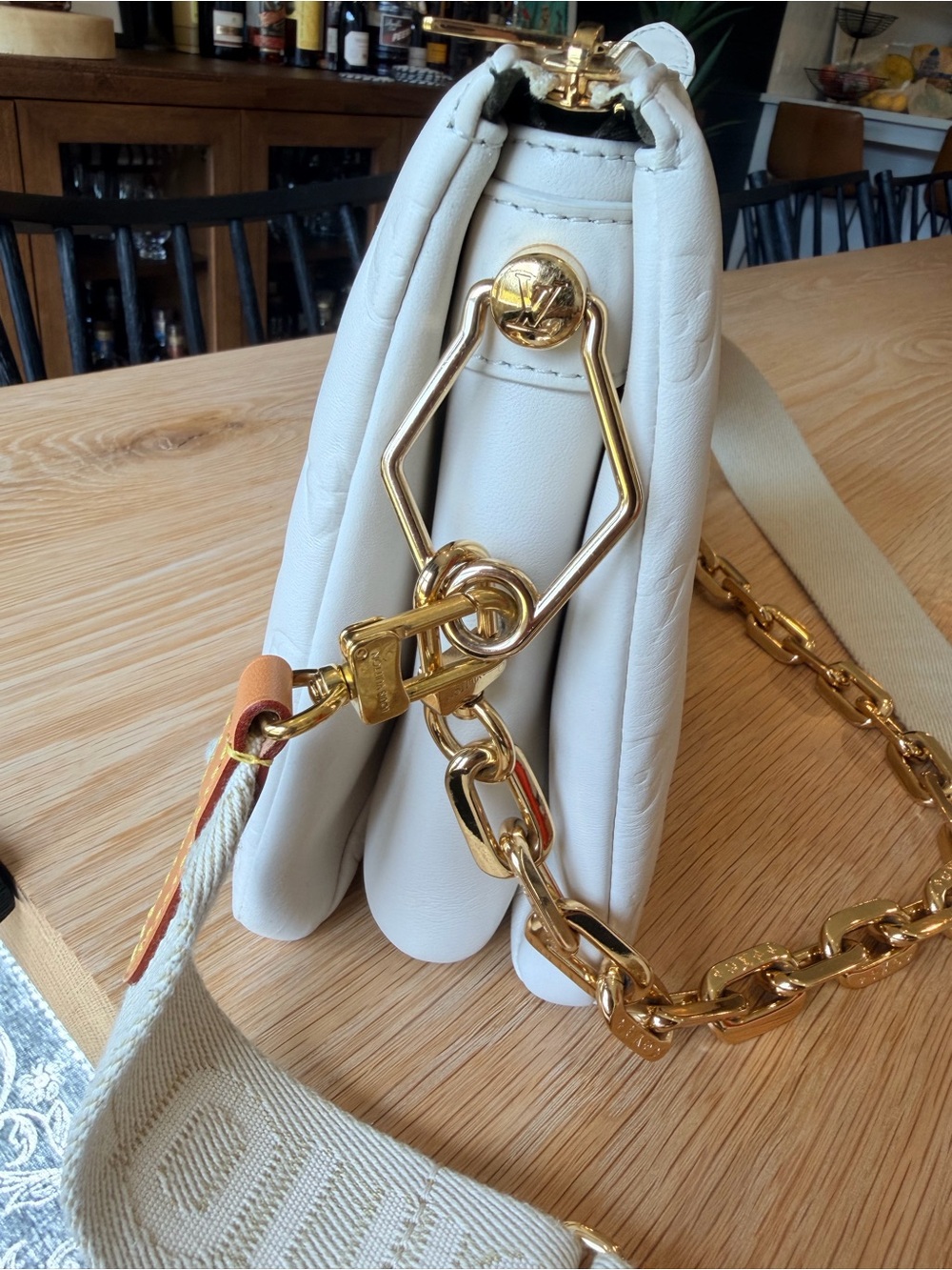 Louis Vuitton Cream Embossed Monogram Chain & Canvas Strap Crossbody - Picture 4 of 6